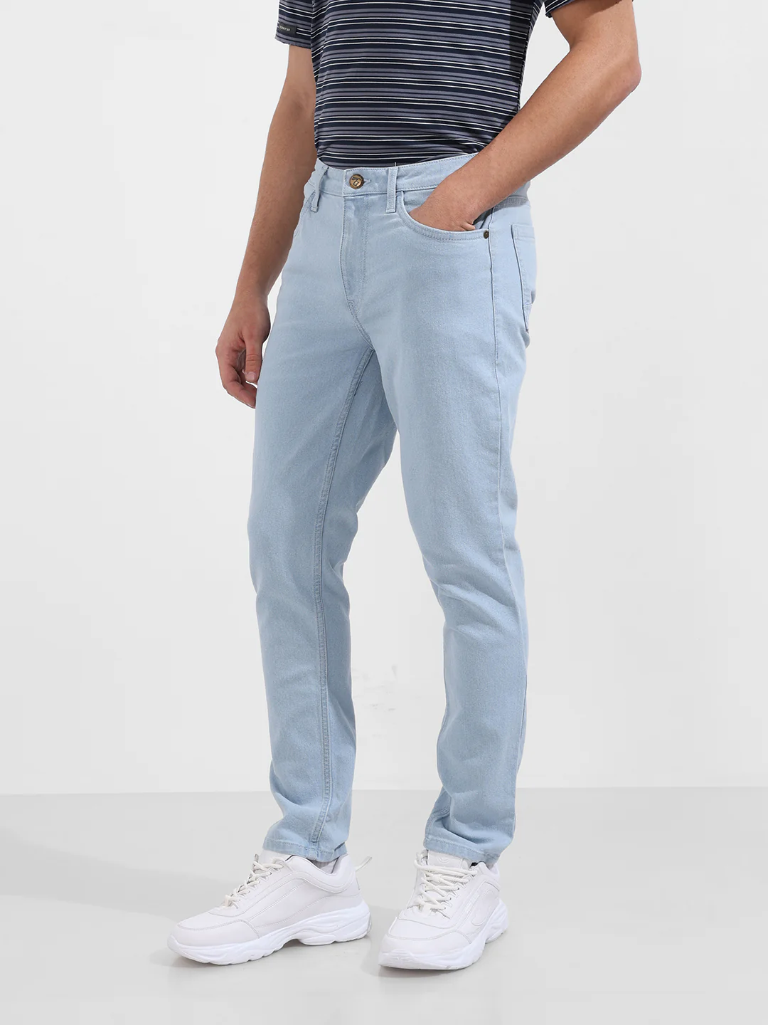 Men's Blue Slim Fit Solid Casual Jeans - Image 3