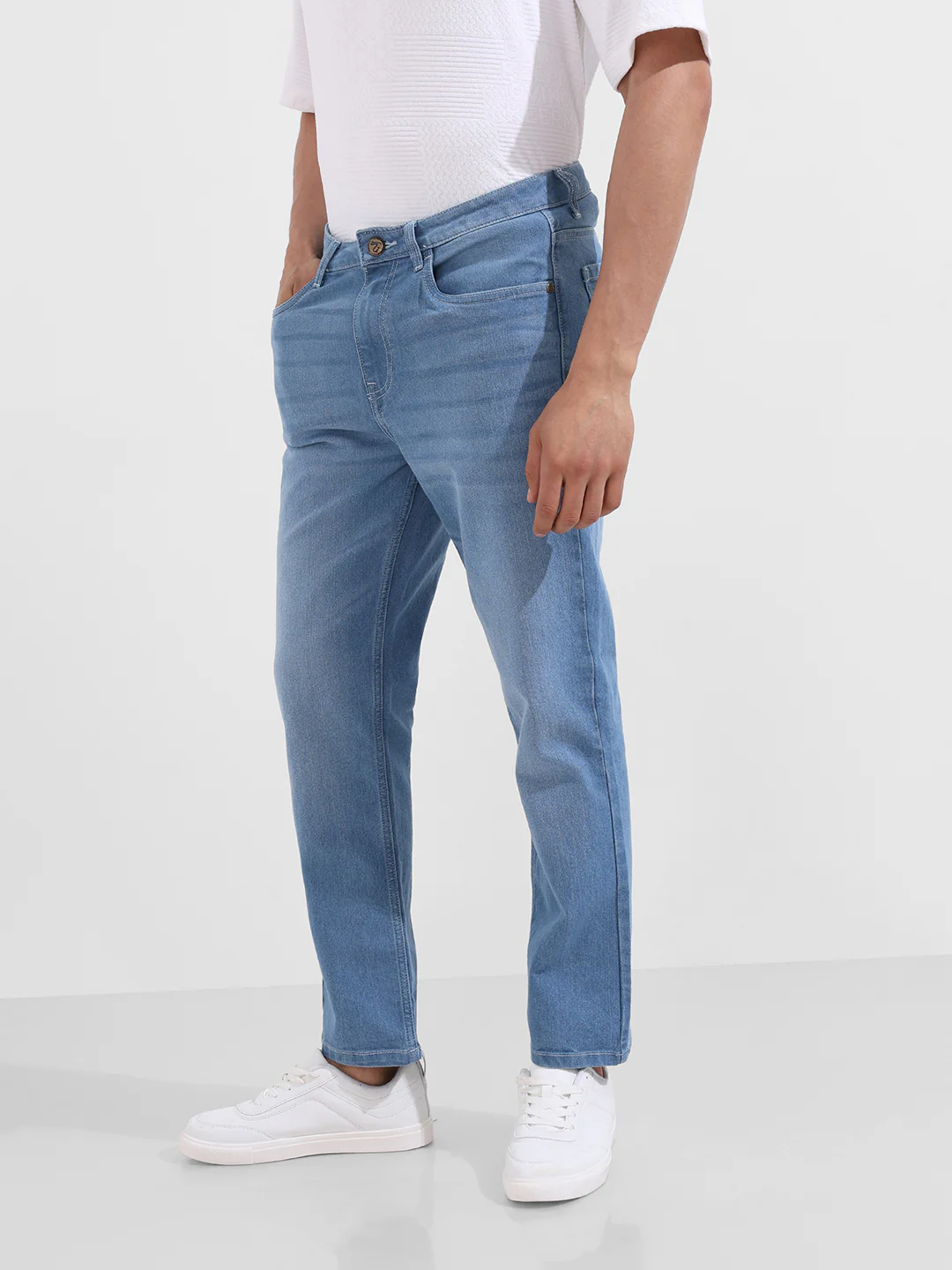 Men's Blue Slim Fit Solid Casual Jeans - Image 3