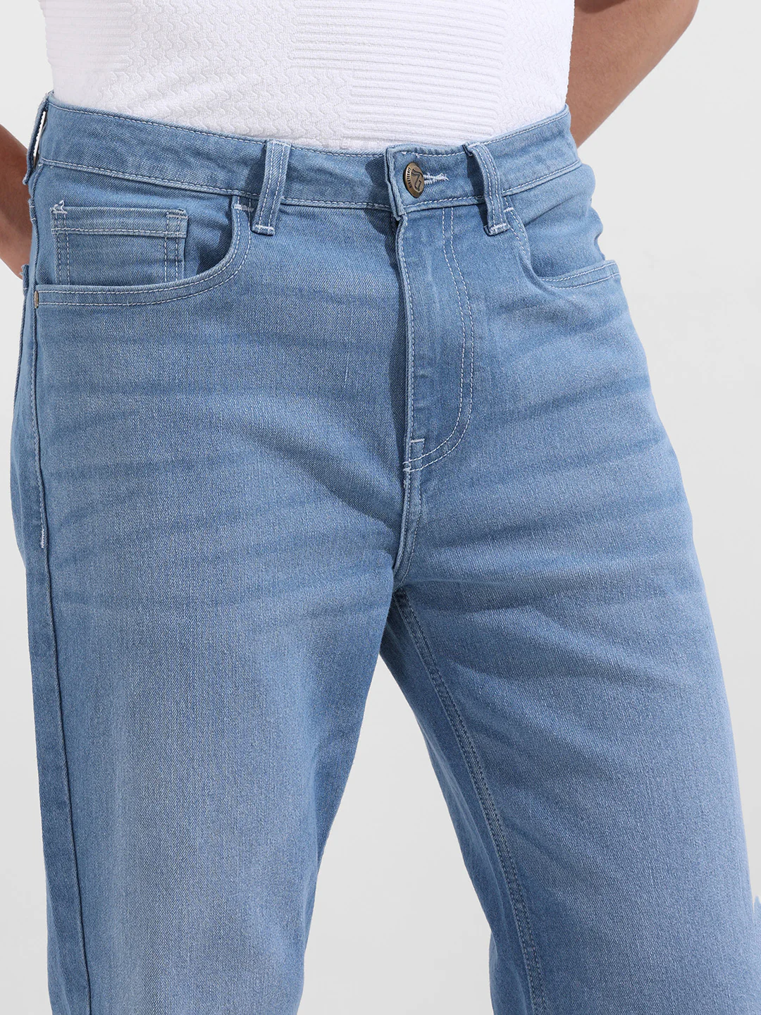 Men's Blue Slim Fit Solid Casual Jeans - Image 4