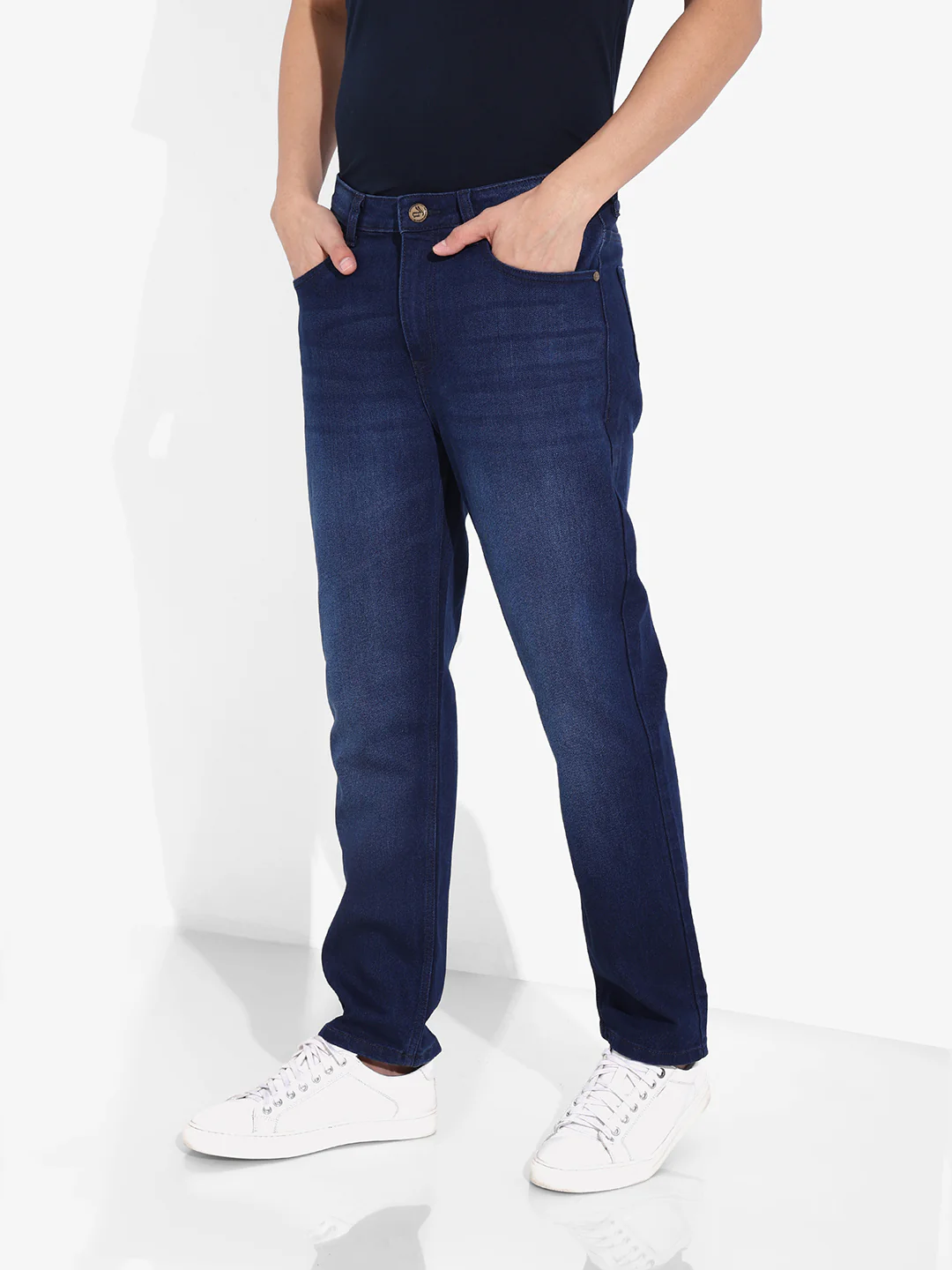 Men's Blue Slim Fit Solid Casual Jeans - Image 3