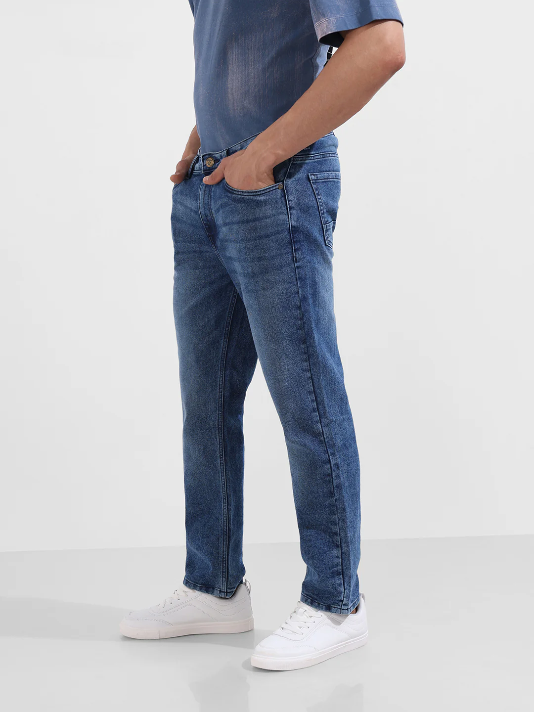 Men's Blue Slim Fit Solid Casual Jeans - Image 3