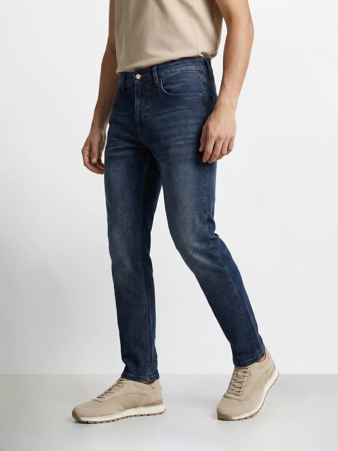 Men's Blue Slim Fit Solid Casual Jeans - Image 5