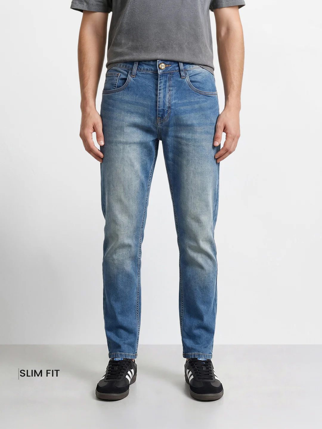 Men's Blue Slim Fit Solid Casual Jeans - Image 2