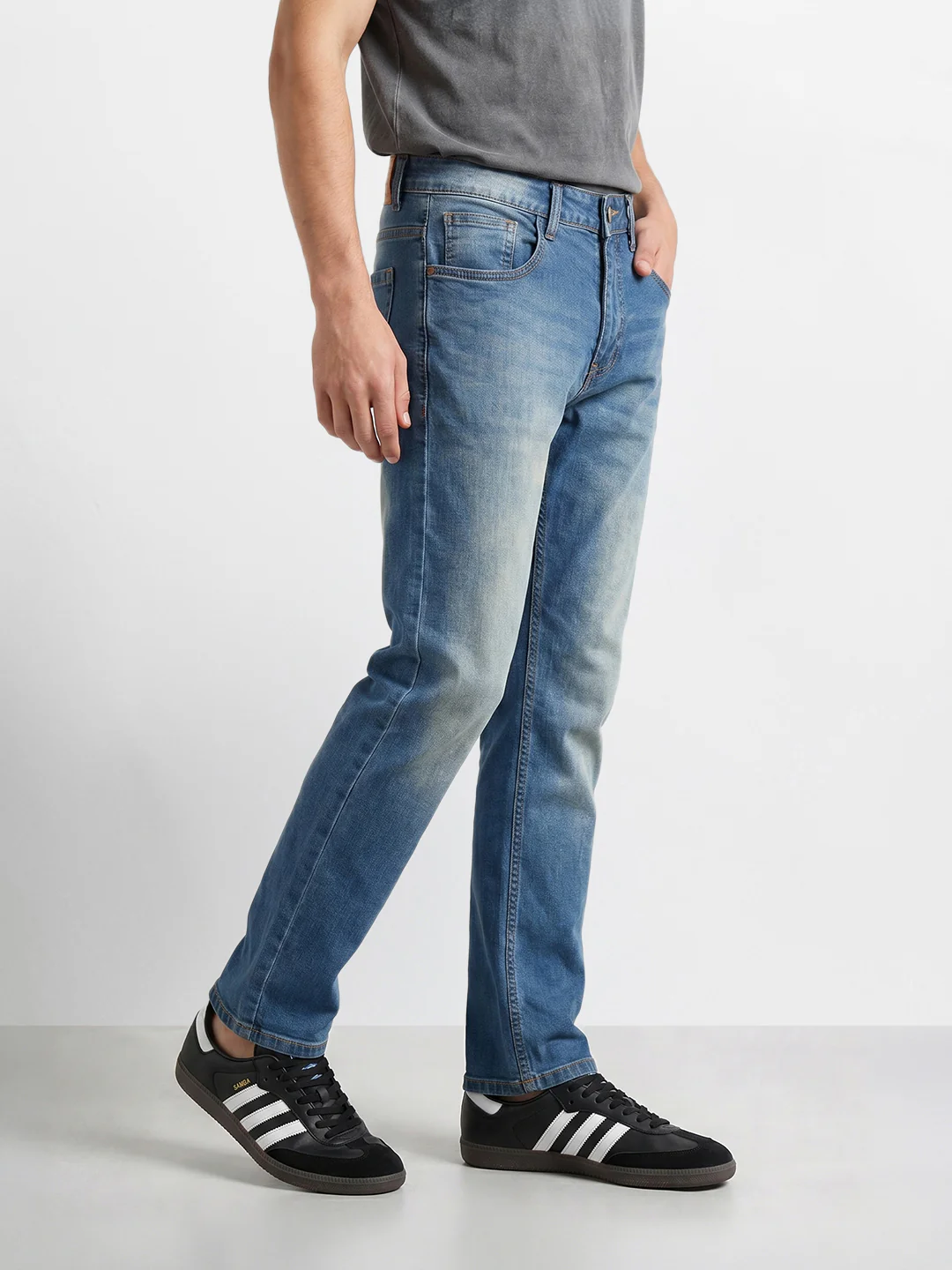 Men's Blue Slim Fit Solid Casual Jeans - Image 3
