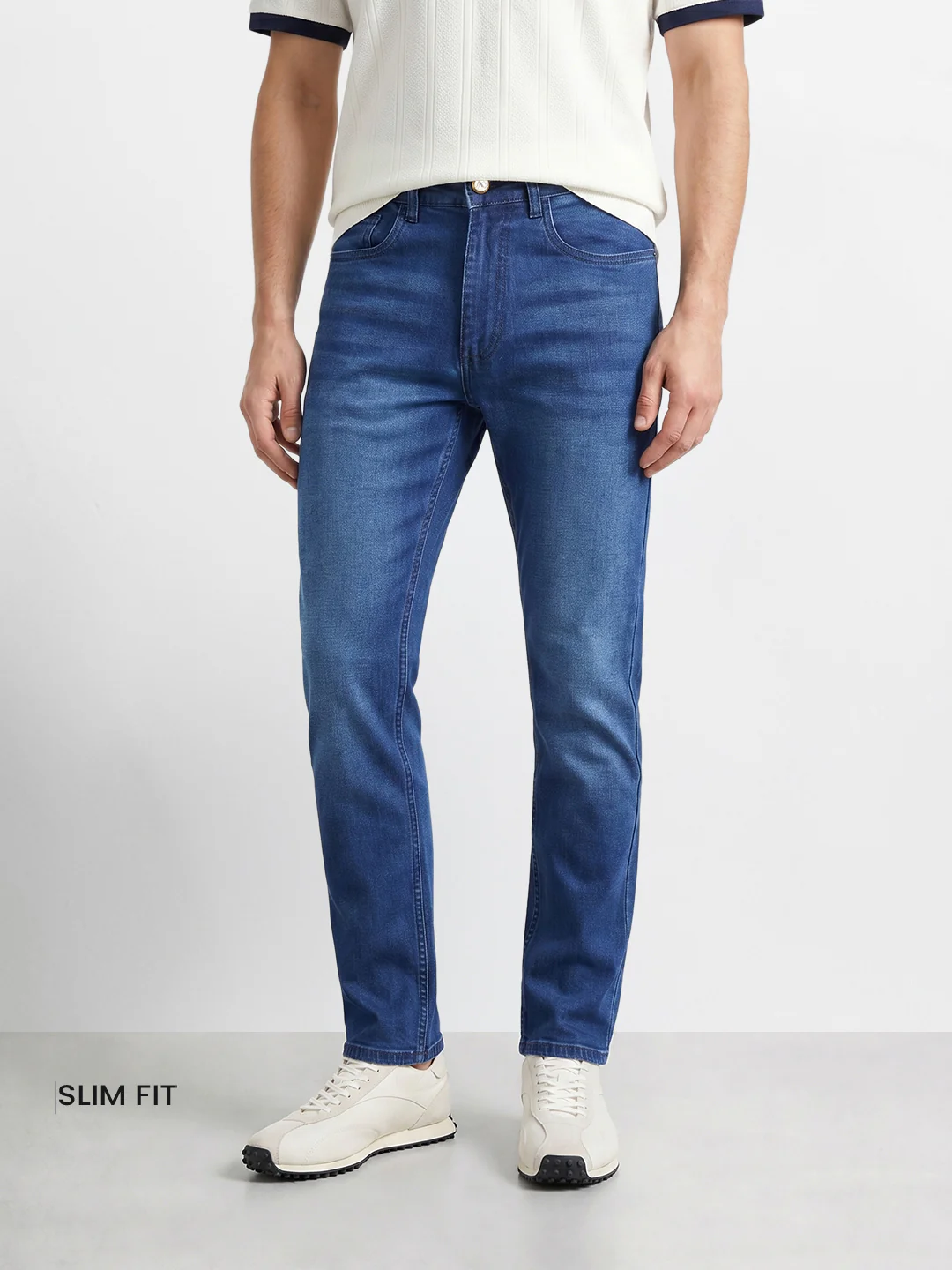 Men's Blue Slim Fit Solid Casual Jeans - Image 2