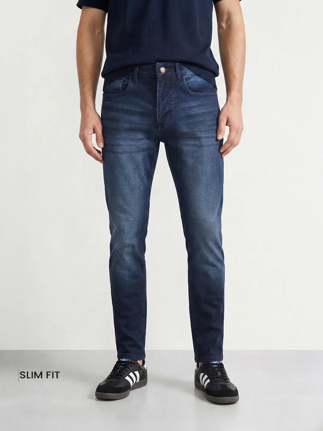 Men's Blue Slim Fit Solid Casual Jeans - Image 2