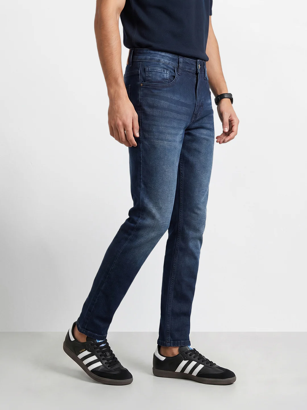 Men's Blue Slim Fit Solid Casual Jeans - Image 3