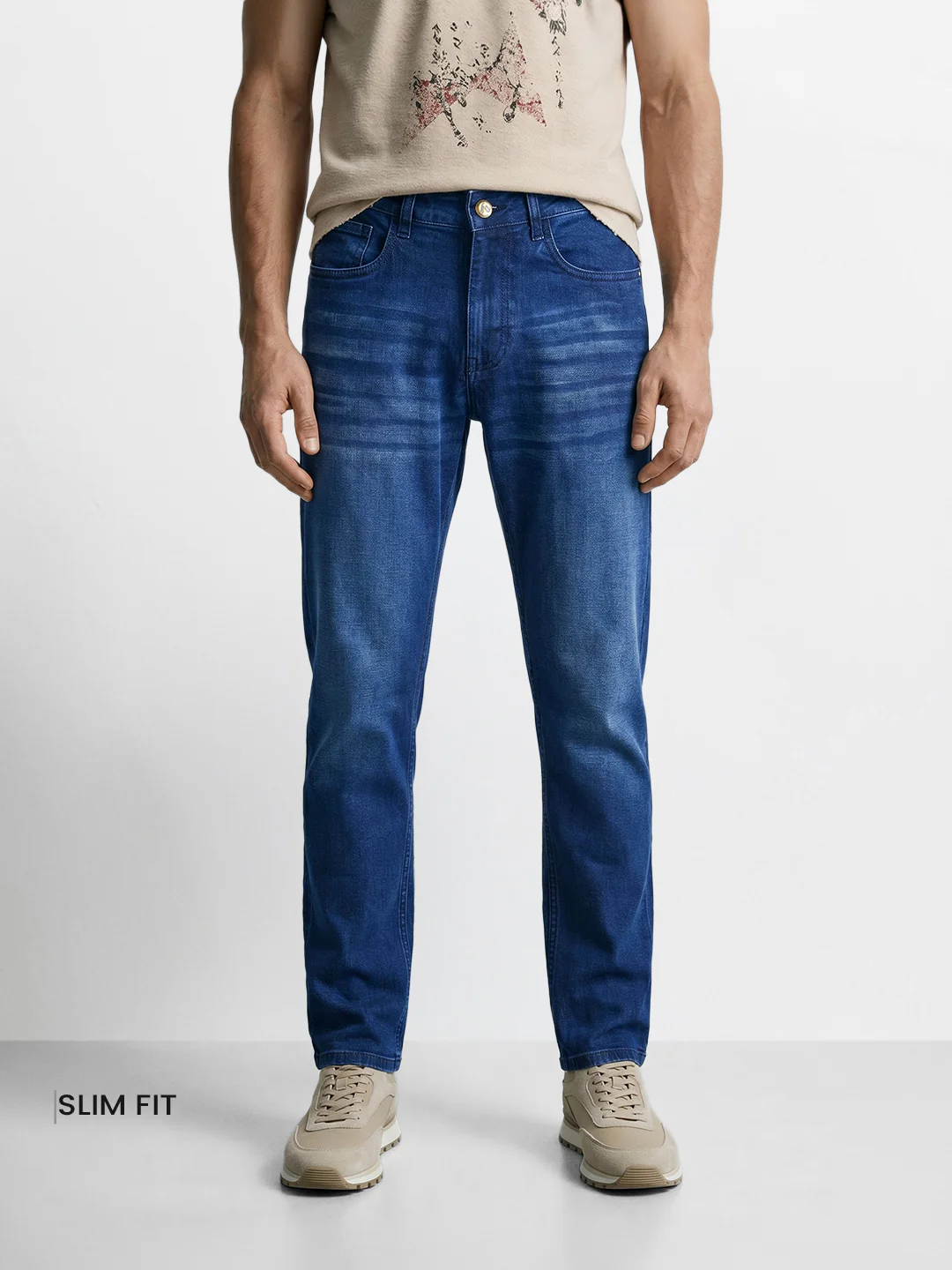 Men's Blue Slim Fit Solid Casual Jeans - Image 3