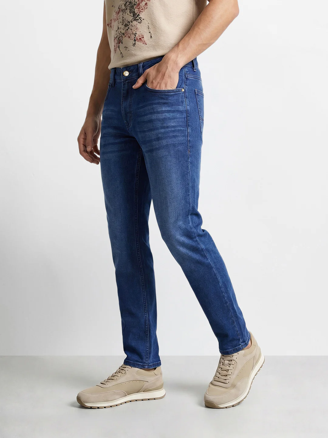 Men's Blue Slim Fit Solid Casual Jeans - Image 5