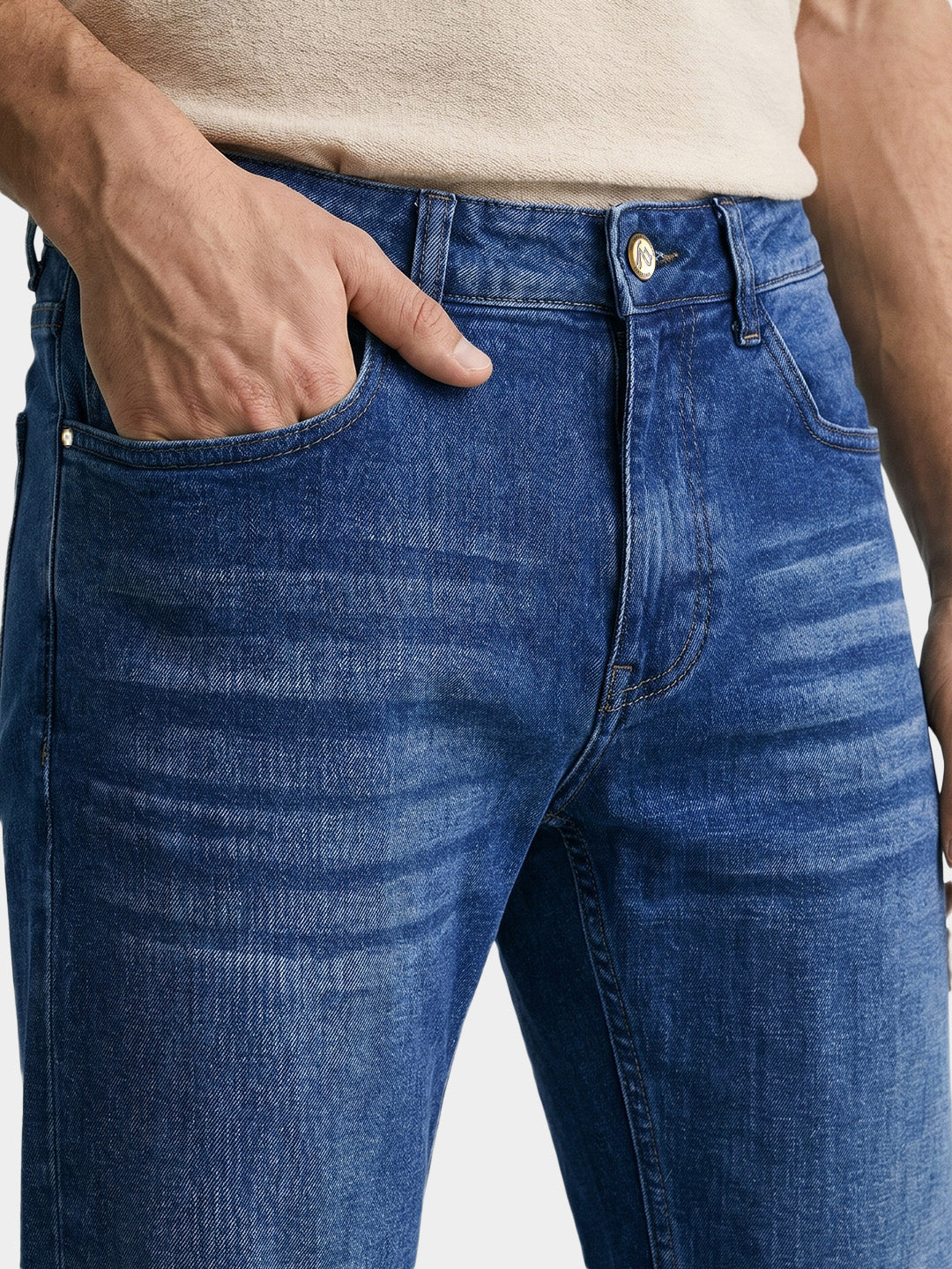 Men's Blue Slim Fit Solid Casual Jeans - Image 8