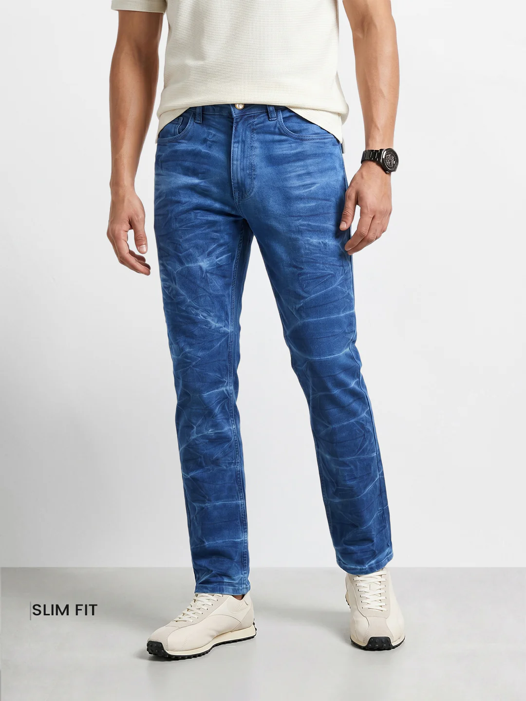 Men's Blue Slim Fit Solid Casual Jeans - Image 6