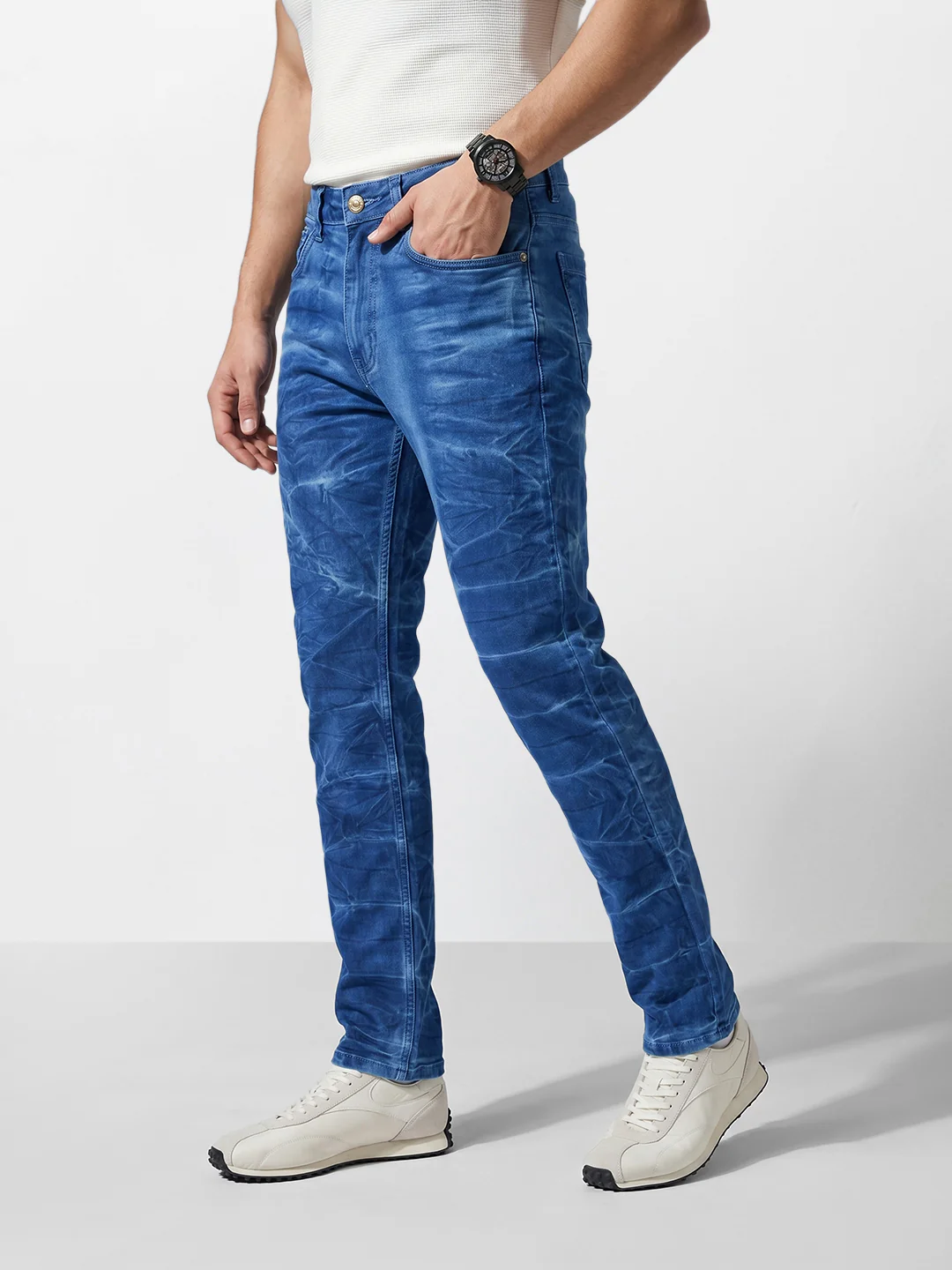 Men's Blue Slim Fit Solid Casual Jeans - Image 7