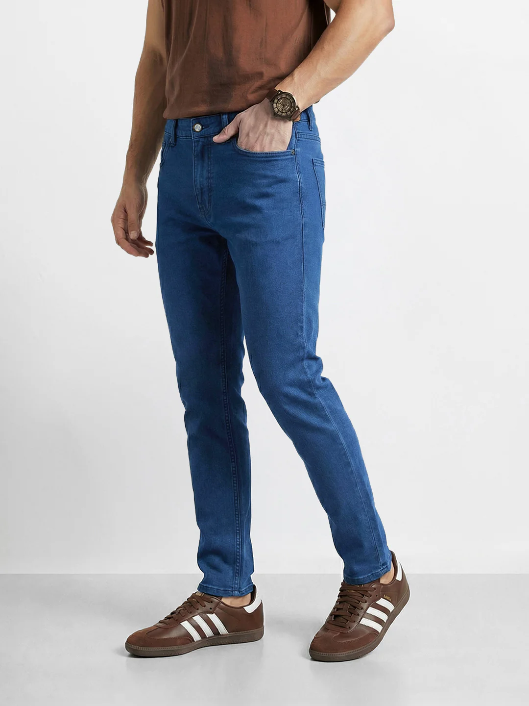 Men's Blue Slim Fit Solid Casual Jeans - Image 2