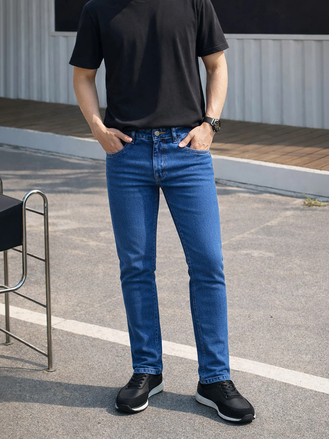 Men's Blue Slim Fit Solid Casual Jeans - Image 7