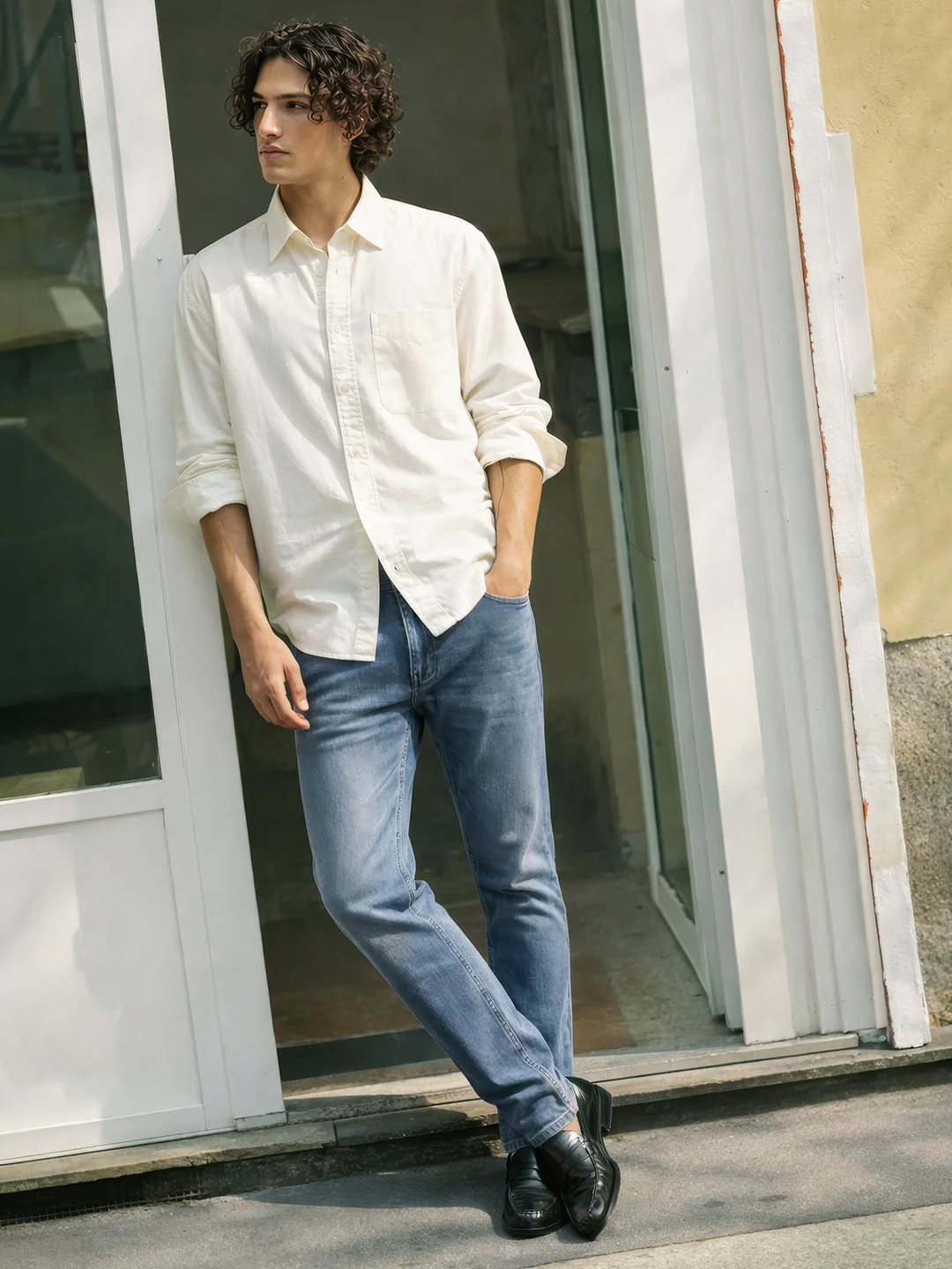 Men's Blue Slim Fit Solid Casual Jeans - Image 3
