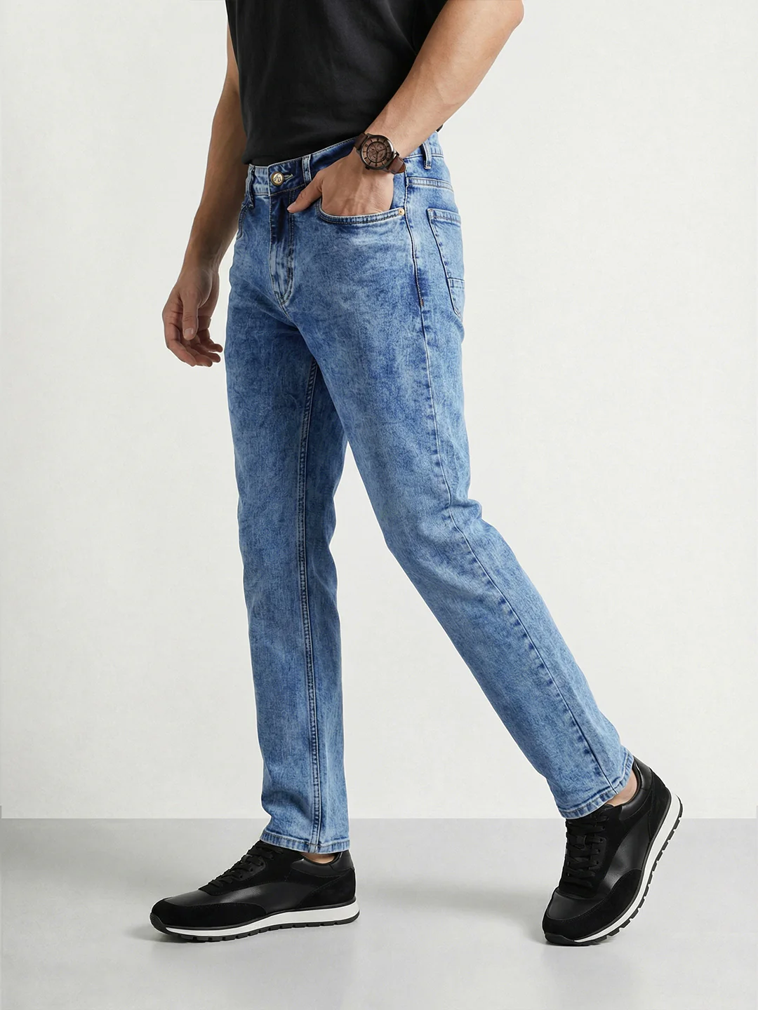 Men's Blue Slim Fit Solid Casual Jeans - Image 2