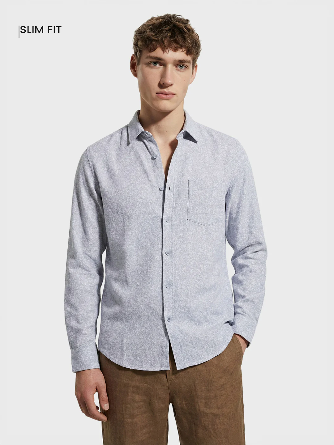Men's Blue Slim Fit Solid Casual Shirt - Image 2
