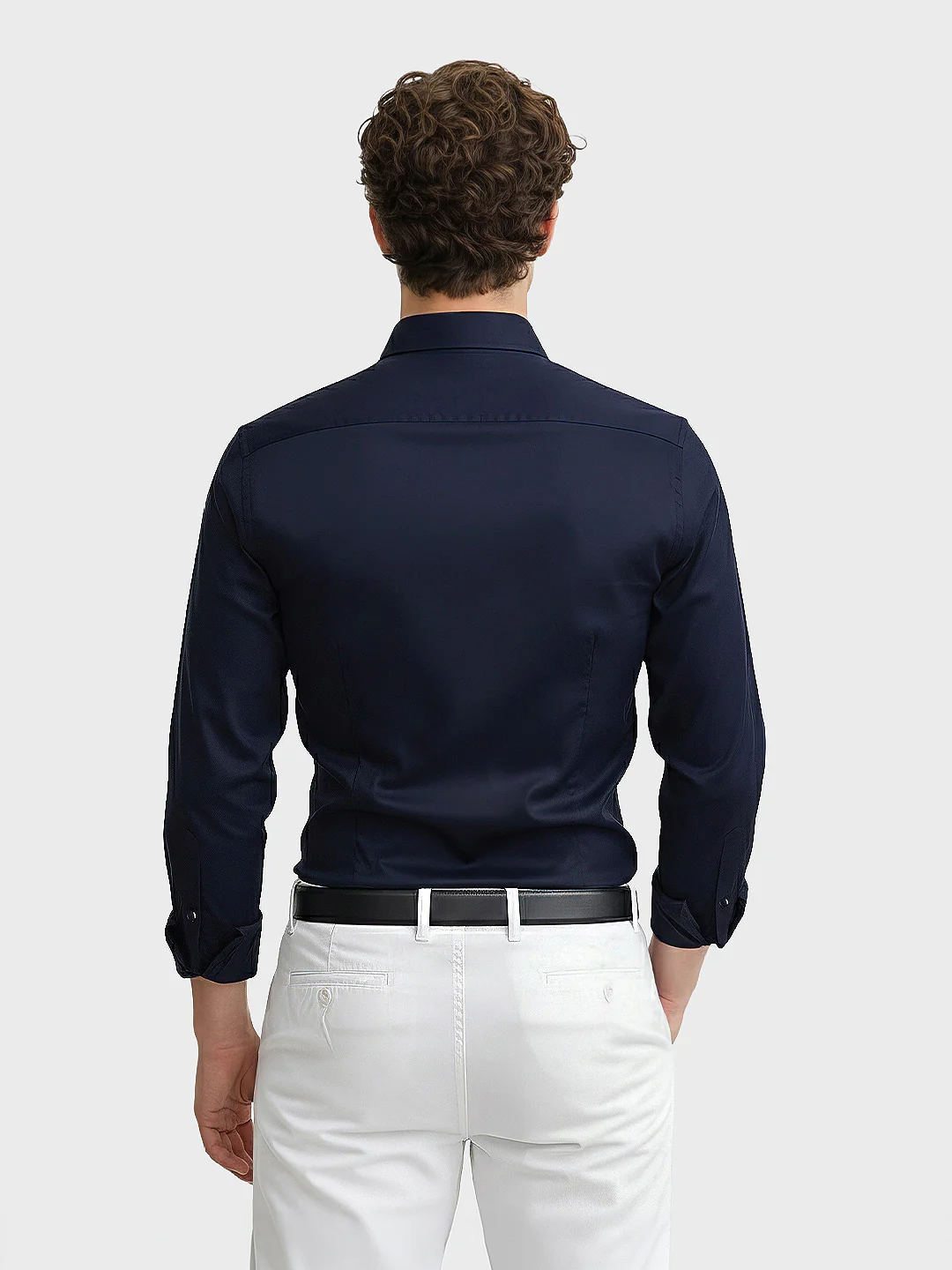 Men's Blue Slim Fit Solid Casual Shirt - Image 3
