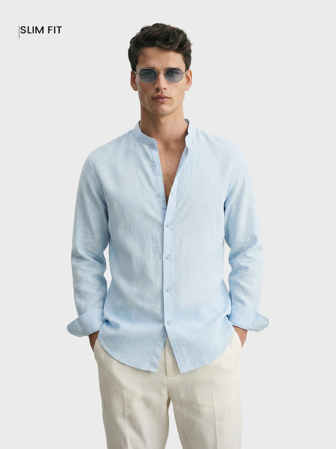 Men's Blue Slim Fit Solid Casual Shirts - Image 2