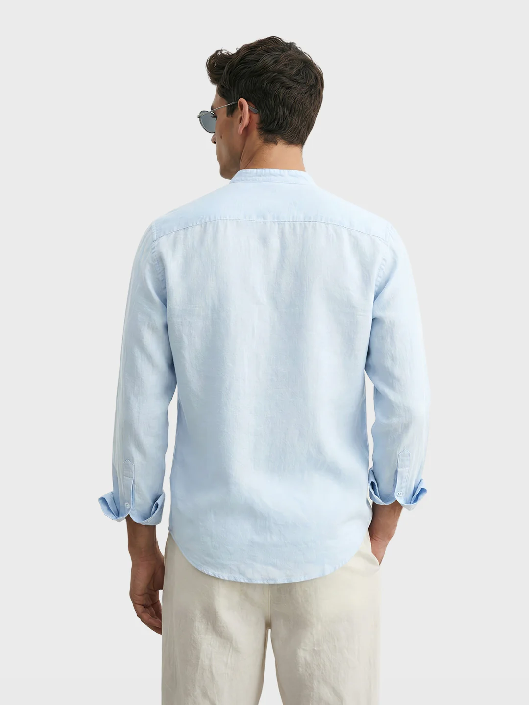 Men's Blue Slim Fit Solid Casual Shirts - Image 3