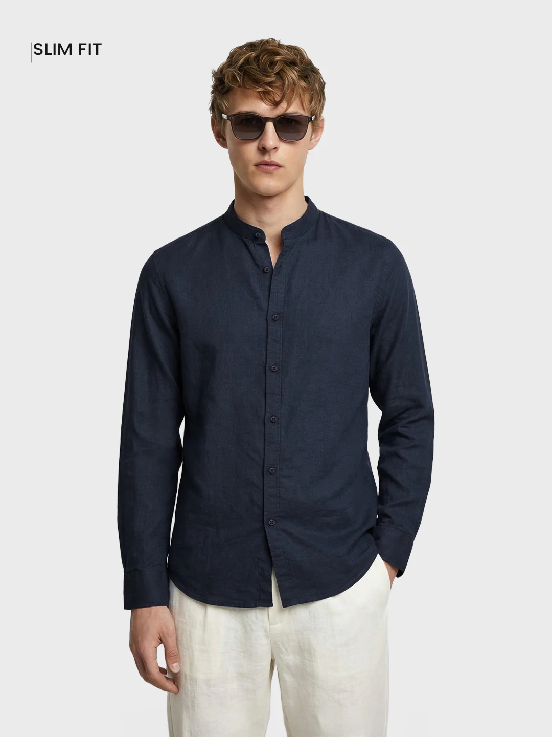 Men's Blue Slim Fit Solid Casual Shirts - Image 2