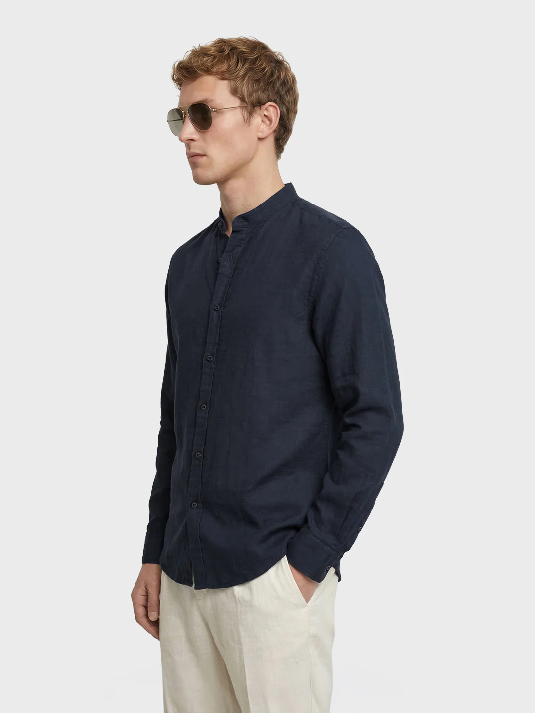 Men's Blue Slim Fit Solid Casual Shirts - Image 3