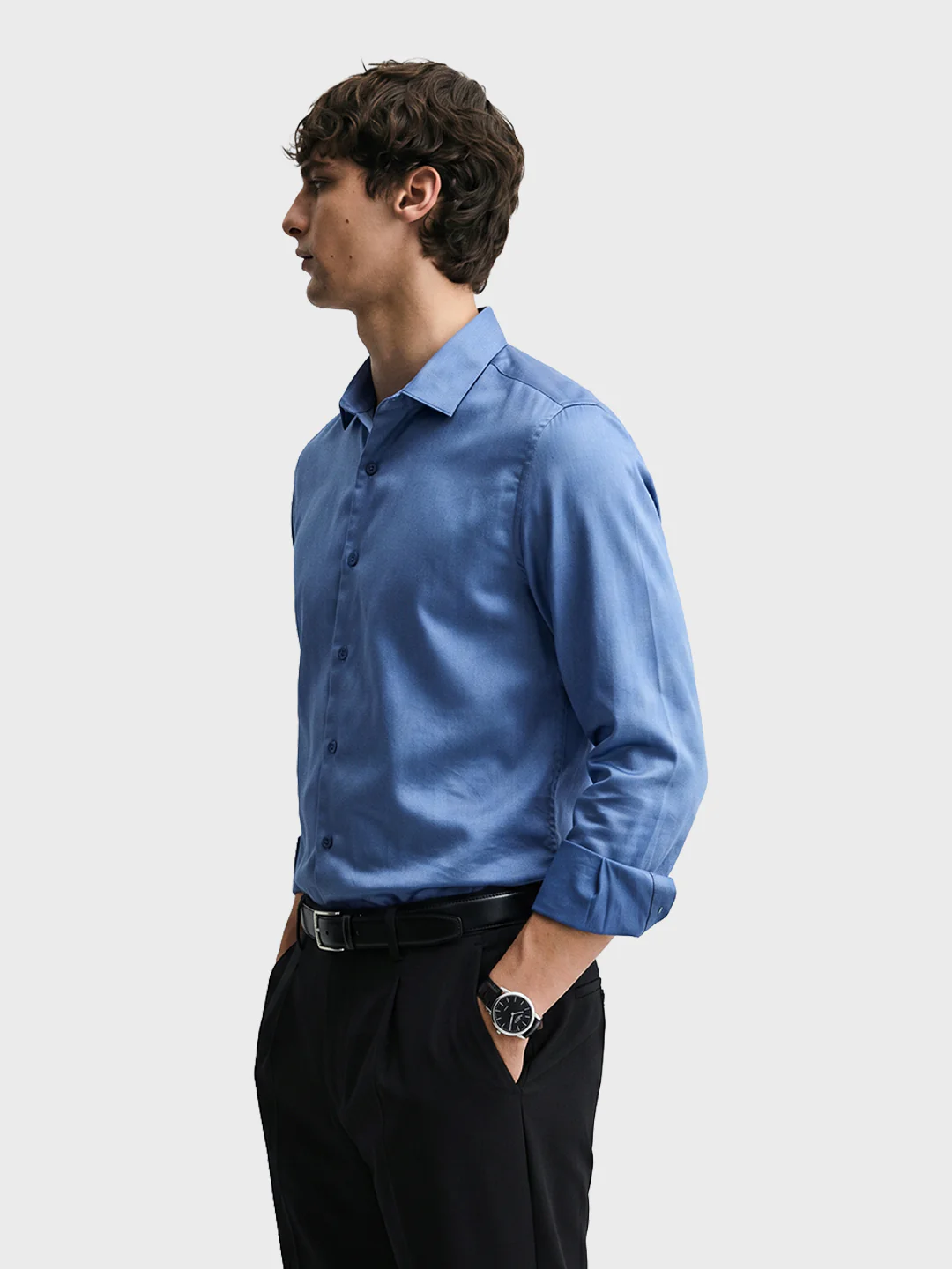 Men's Blue Slim Fit Solid Casual Shirts - Image 4