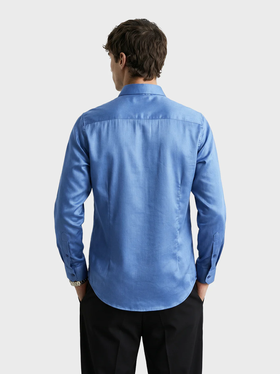 Men's Blue Slim Fit Solid Casual Shirts - Image 5
