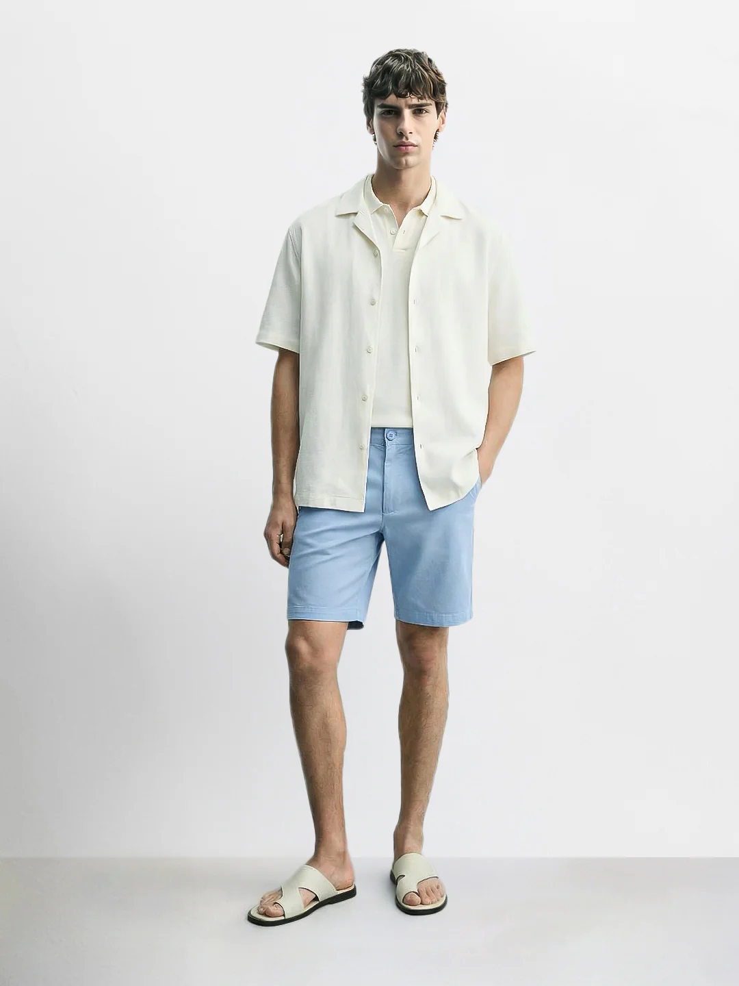 Men's Blue Slim Fit Solid Casual Shorts - Image 4