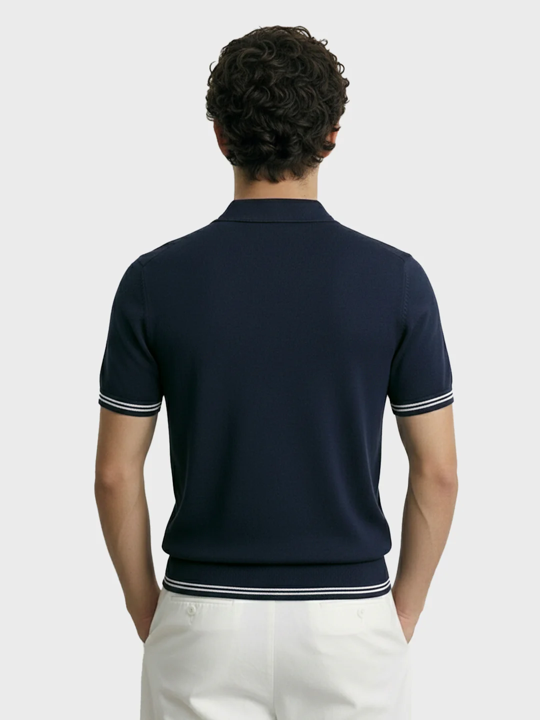 Men's Blue Slim Fit Solid Flat Knit T-Shirt - Image 4
