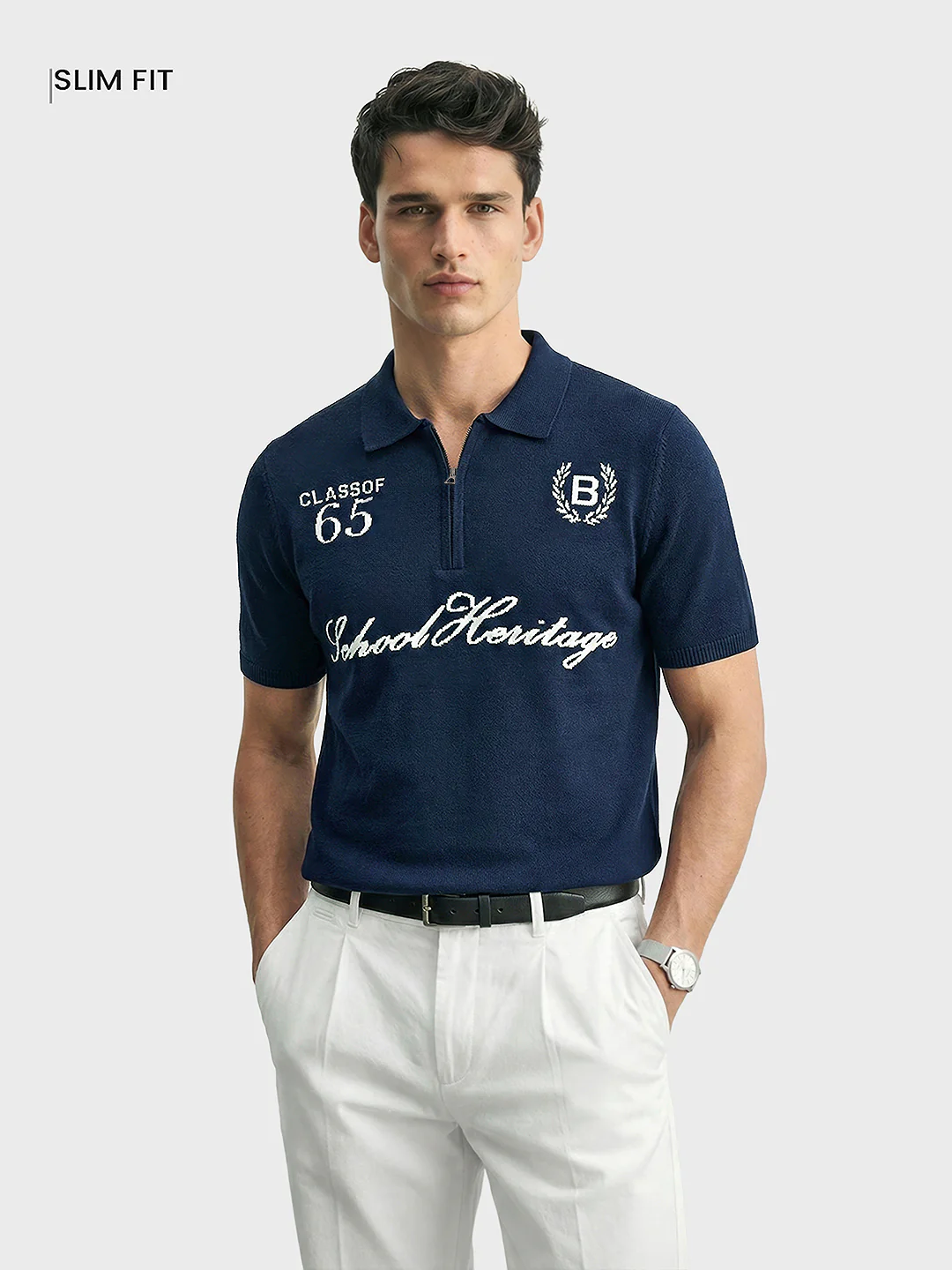 Men's Blue Slim Fit Solid Casual T-Shirt - Image 2