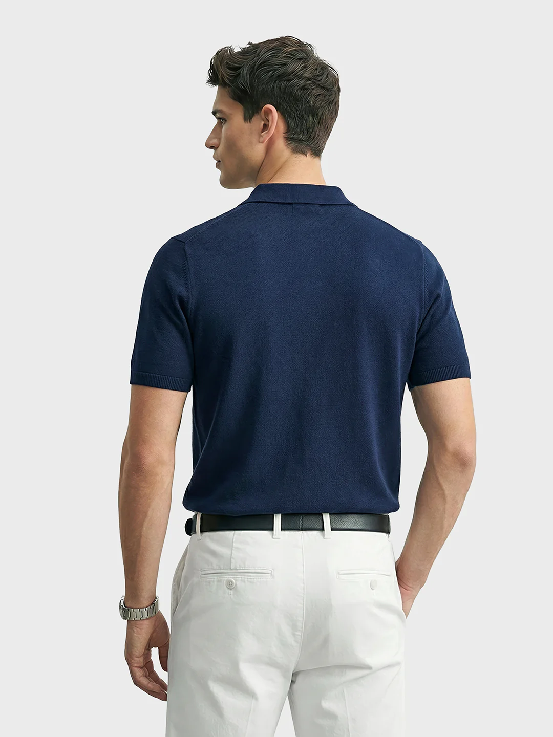 Men's Blue Slim Fit Solid Casual T-Shirt - Image 4
