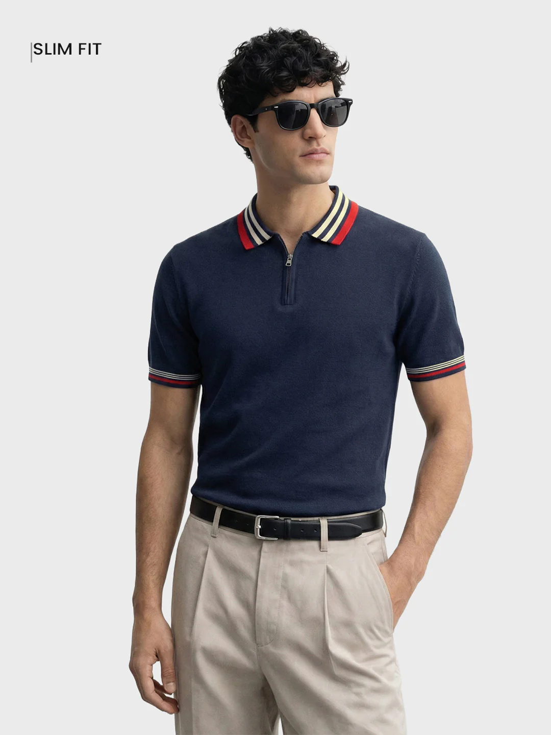 Men's Blue Slim Fit Solid Flat Knit T-Shirt - Image 2