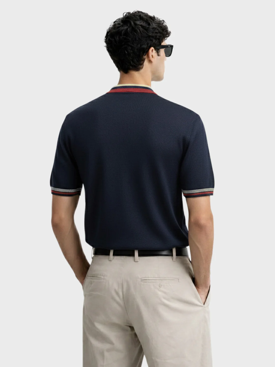 Men's Blue Slim Fit Solid Flat Knit T-Shirt - Image 4