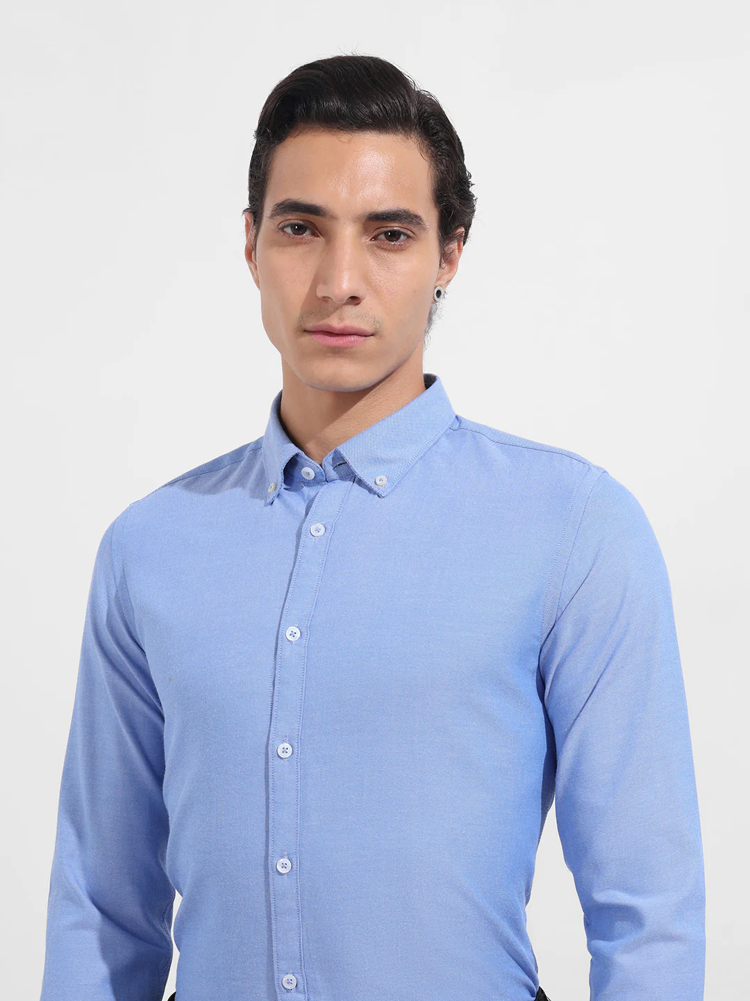 Men's Blue Slim Fit Solid Formal Shirt - Image 4
