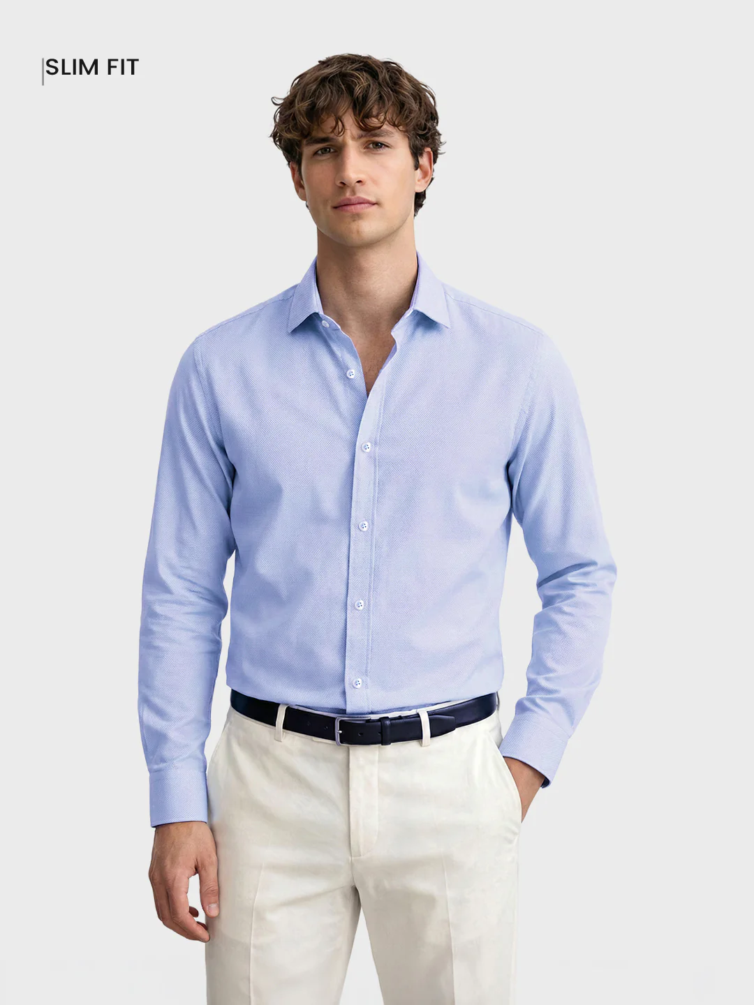 Men's Blue Slim Fit Solid Formal Shirt - Image 2