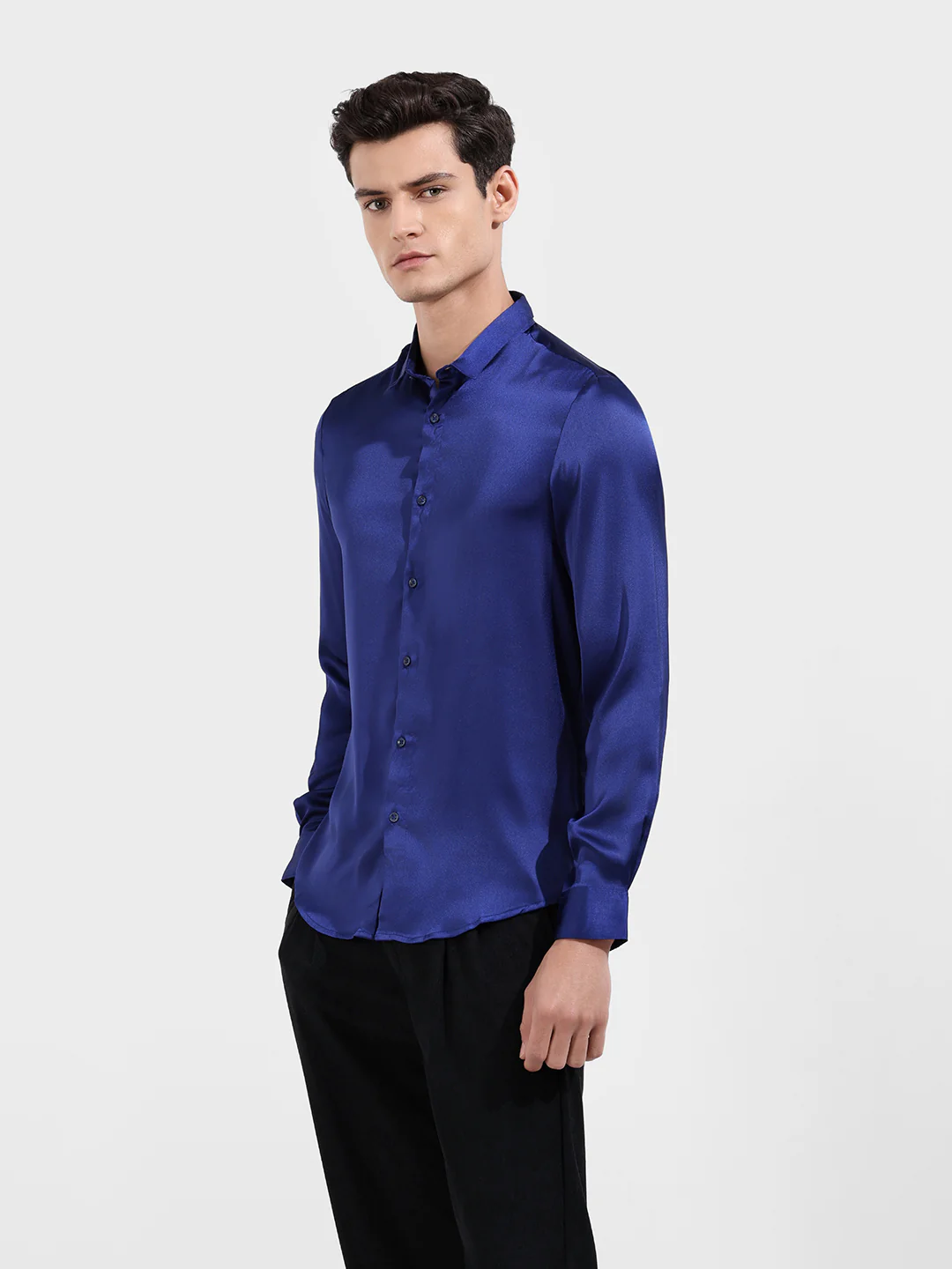 Men's Blue Slim Fit Solid Party Wear Shirt - Image 3