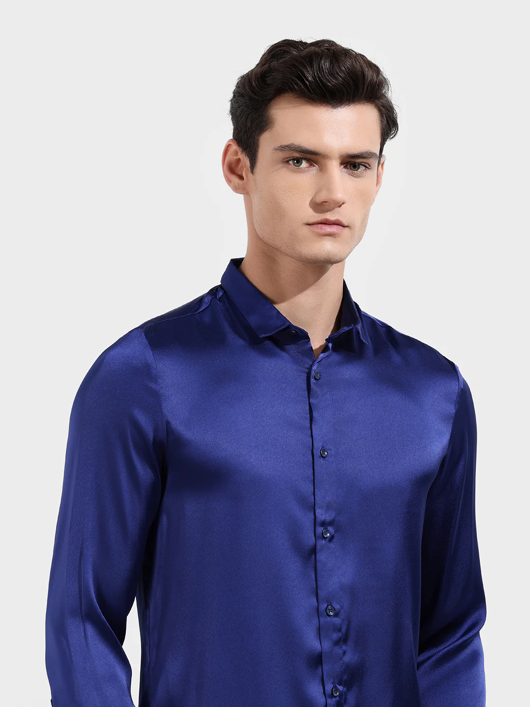 Men's Blue Slim Fit Solid Party Wear Shirt - Image 4