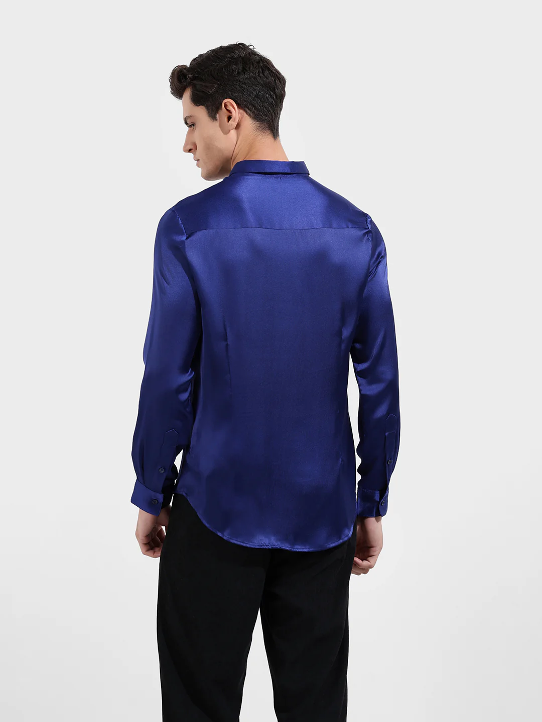 Men's Blue Slim Fit Solid Party Wear Shirt - Image 5
