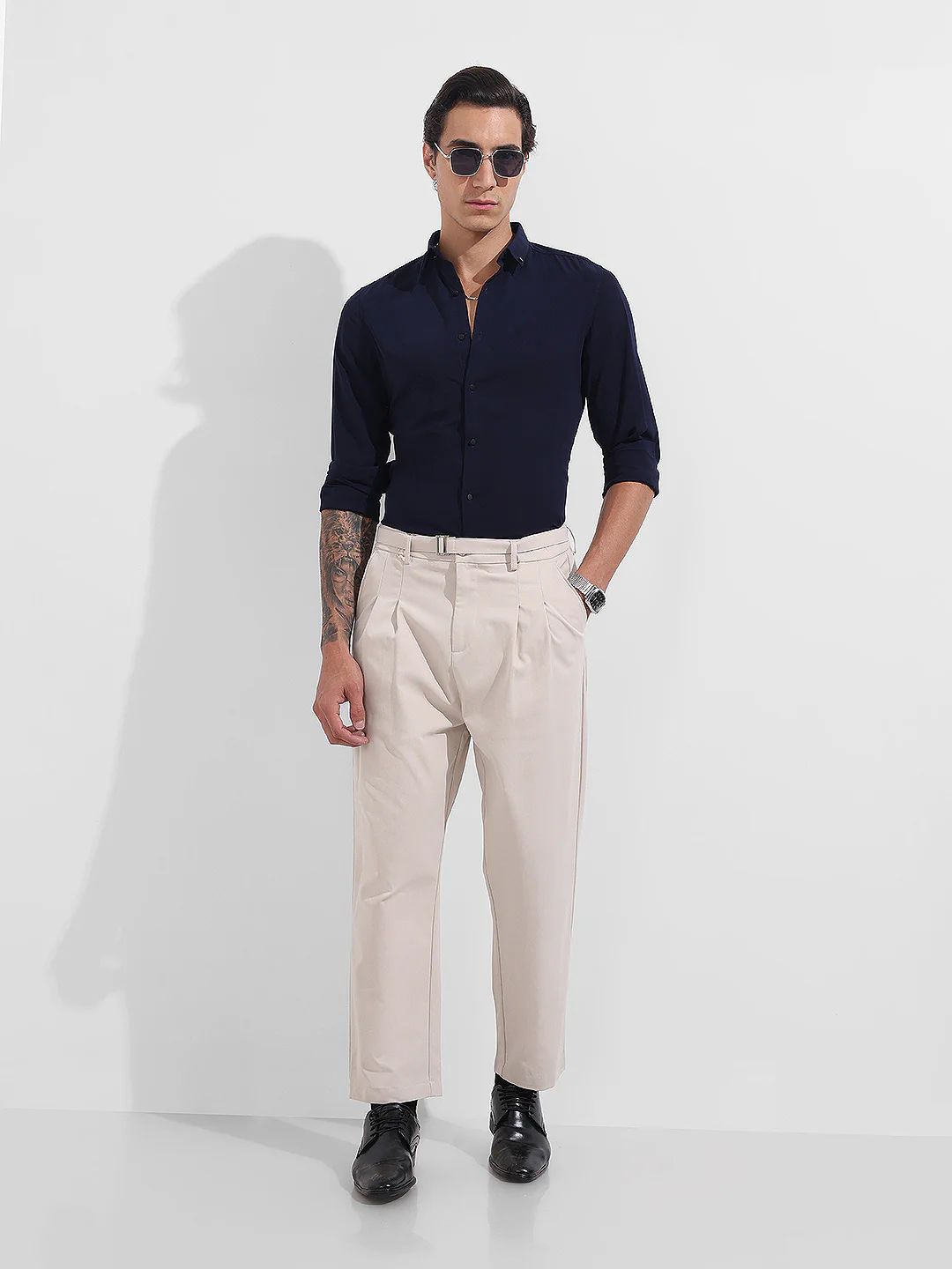 Men's Blue Slim Fit Solid Party Wear Shirt - Image 2