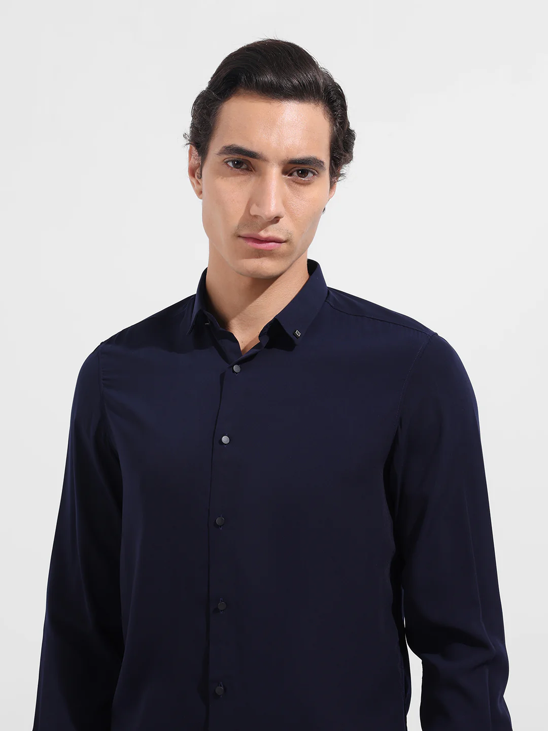 Men's Blue Slim Fit Solid Party Wear Shirt - Image 4