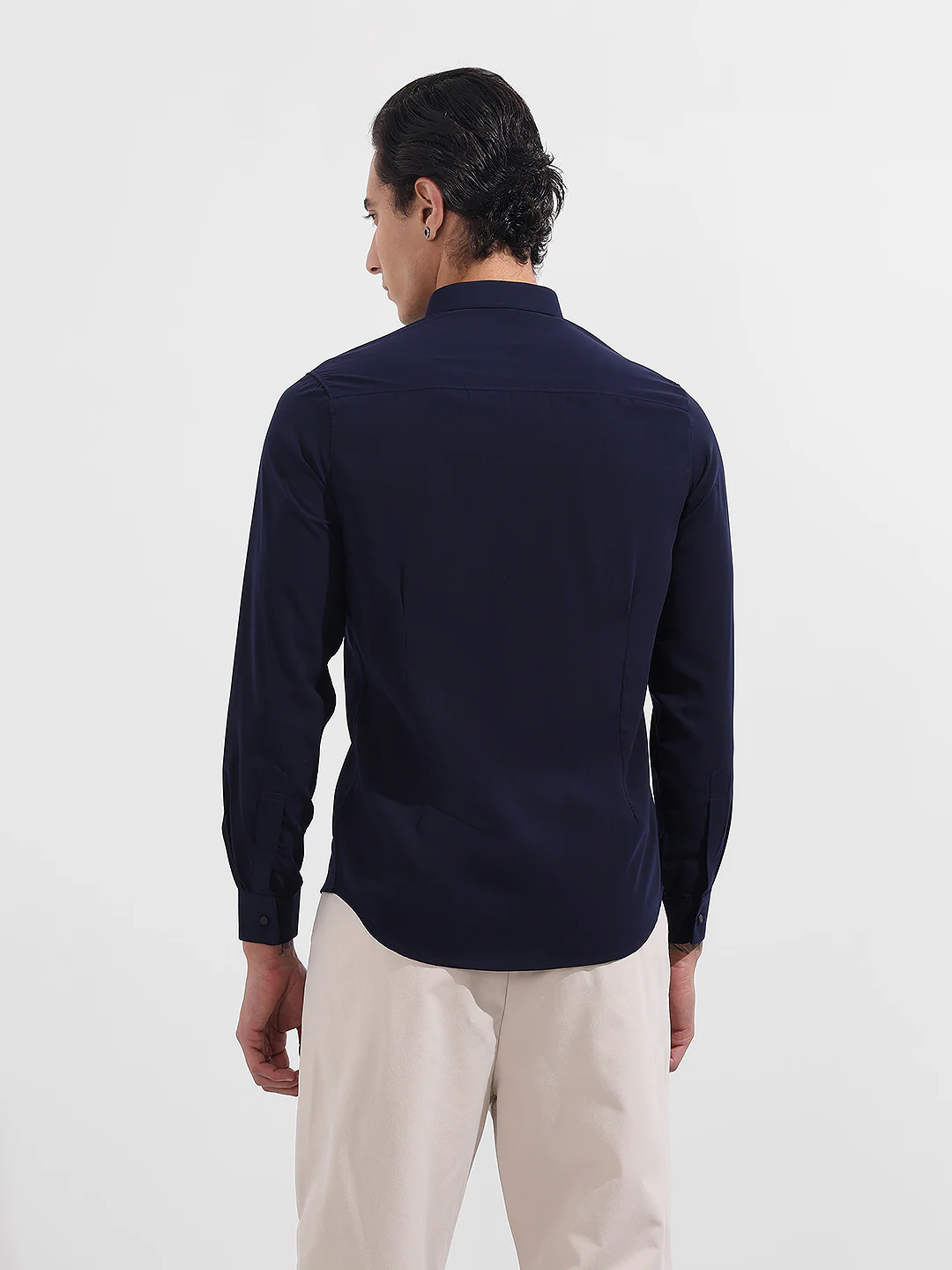 Men's Blue Slim Fit Solid Party Wear Shirt - Image 5