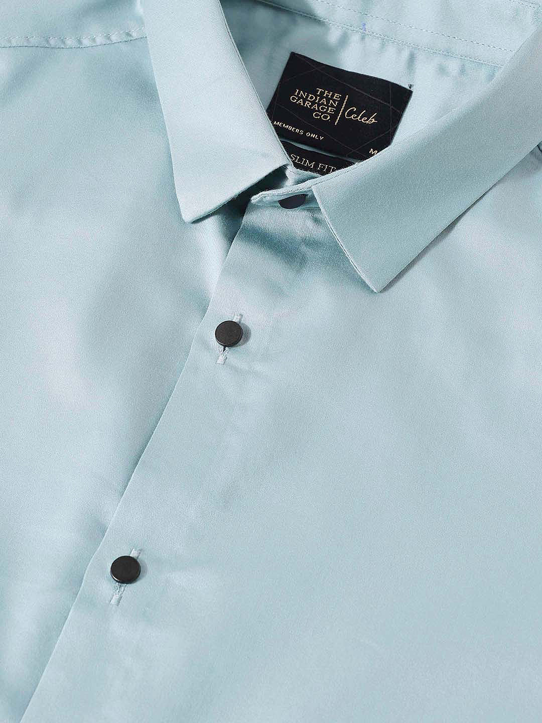 Men's Blue Slim Fit Solid Party Wear Shirt - Image 5