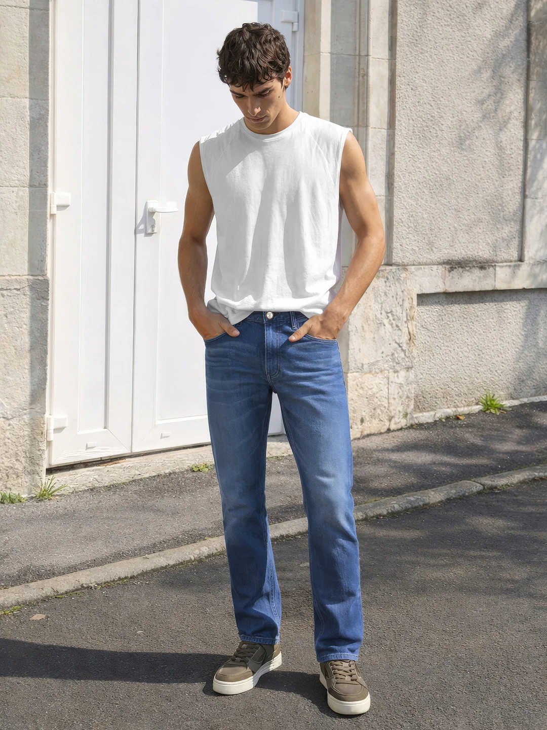 Men's Blue Slim Fit Solid Street Jeans - Image 2