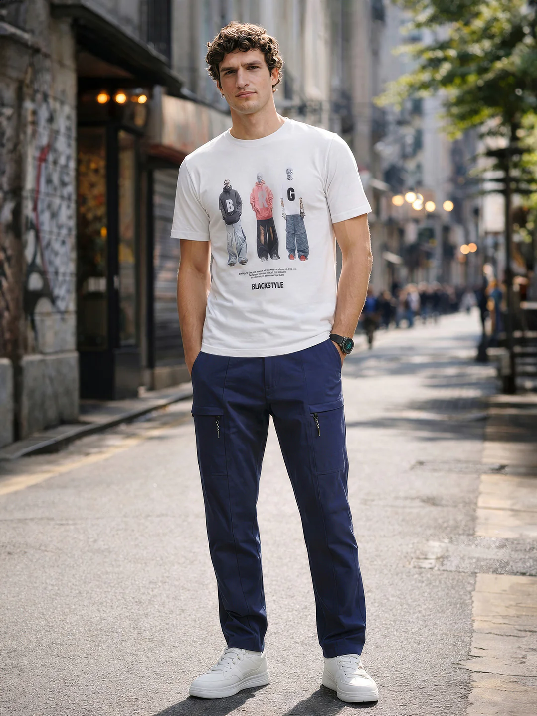 Men's Blue Slim Fit Solid Utility Cargo - Image 3