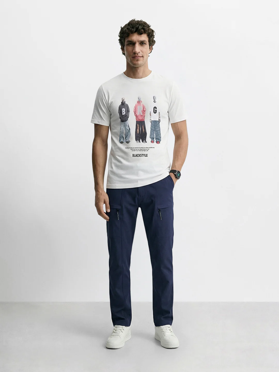 Men's Blue Slim Fit Solid Utility Cargo - Image 5