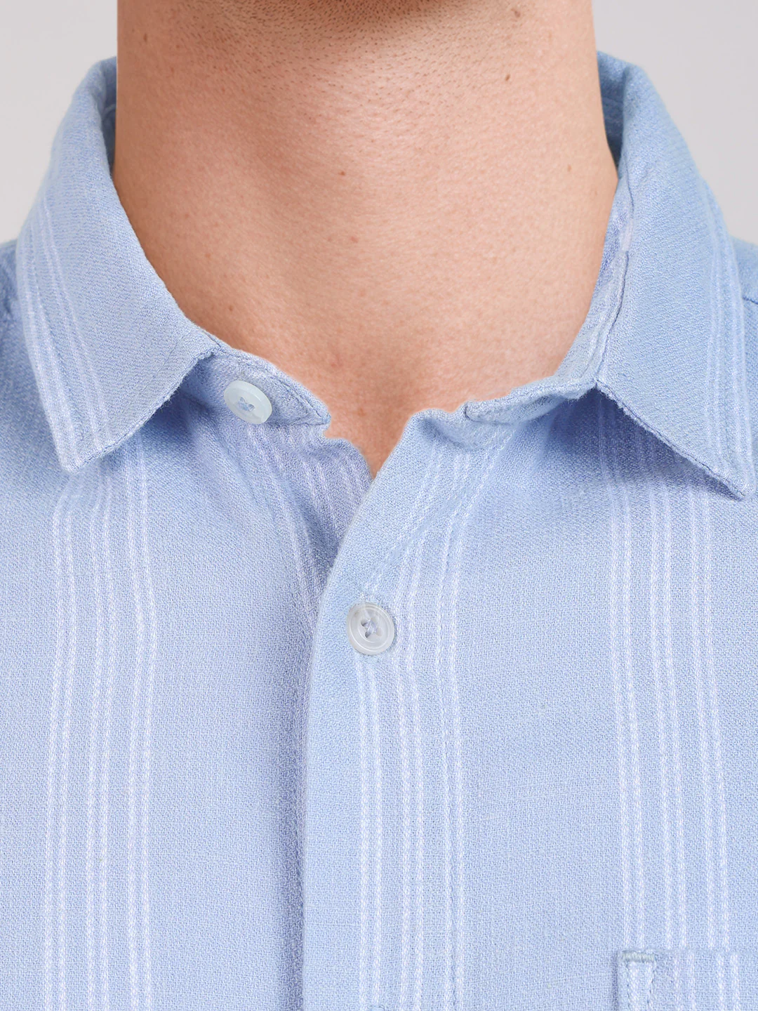 Men's Blue Slim Fit Striped Casual Shirt - Image 3
