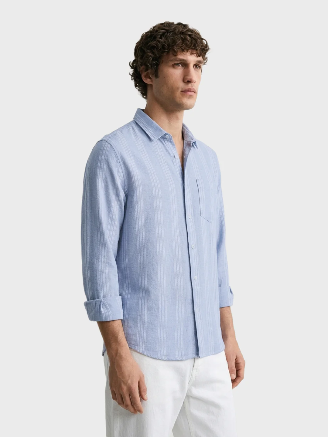 Men's Blue Slim Fit Striped Casual Shirt - Image 4