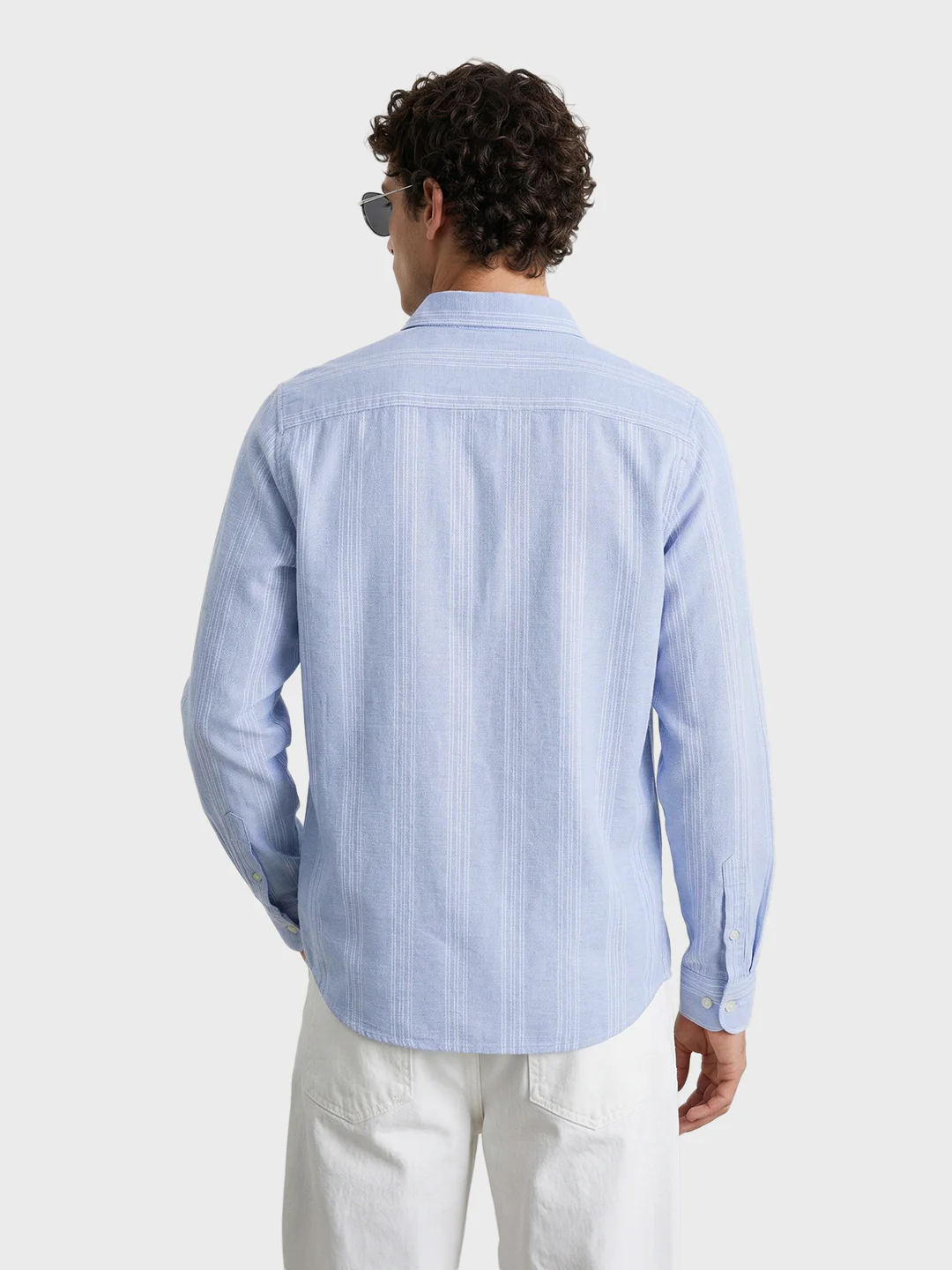 Men's Blue Slim Fit Striped Casual Shirt - Image 5