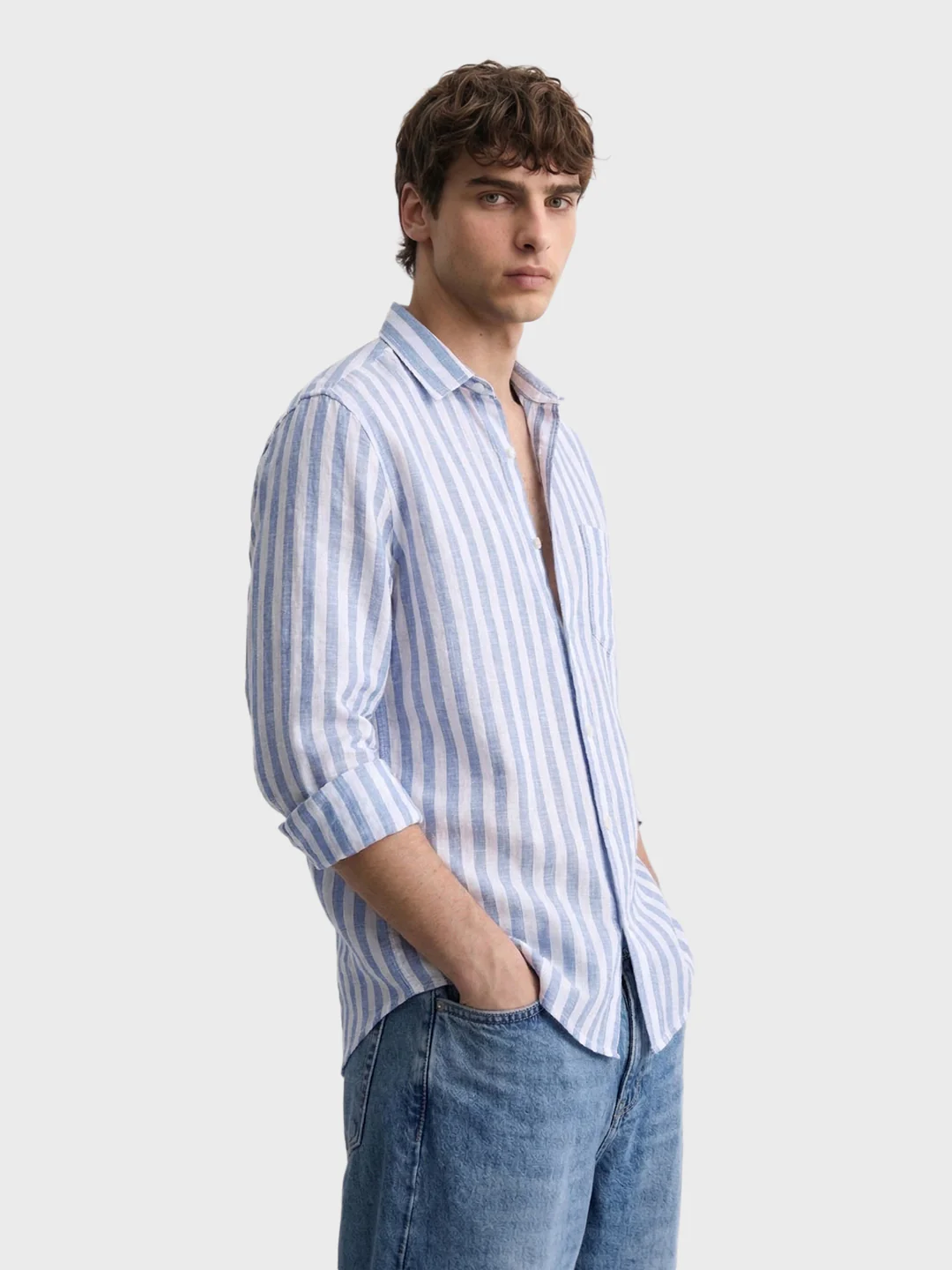 Men's Blue Slim Fit Striped Casual Shirt - Image 4